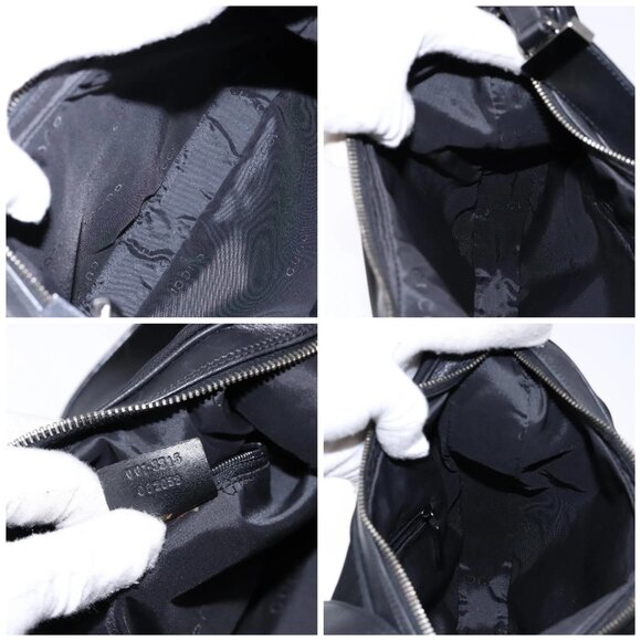 GUCCI Shoulder Bag Nylon Leather Black Silver 001 - Picture 15 of 16